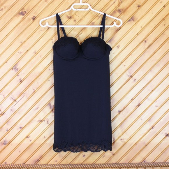 H&M Slip Size 8 Built-In Bra Black Mini Adjustable Straps Lightly Padded SP70 - Picture 3 of 5